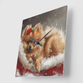 Pomeranian Hond Kerst Festiviteit Vierkante Klok (Hoek)