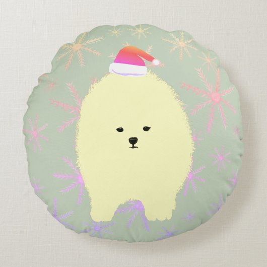 Pomeranian hond Kerst kussensloop Rond Kussen (Voorkant)
