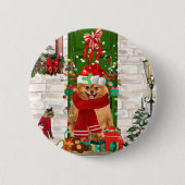 Pomeranian hond kerst ronde button 5,7 cm (Voorkant)
