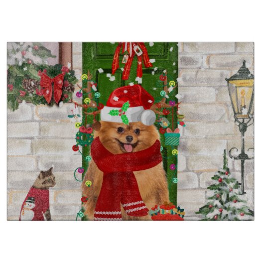 Pomeranian hond kerst  snijplank (Voorkant)