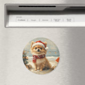 Pomeranian Hond Kerstmis Vintage Strand Magneet (Insitu (Vaatwasser))