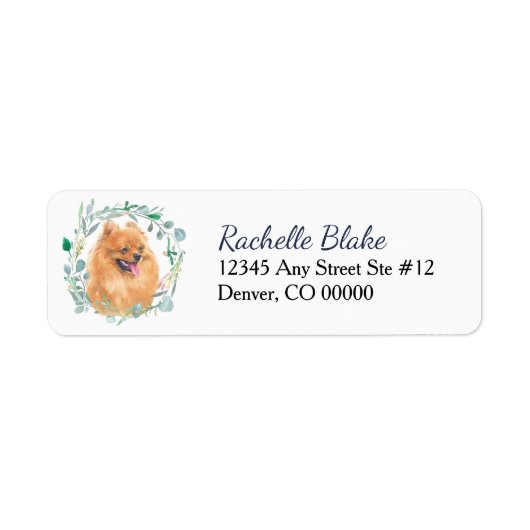 Pomeranian hond krans retouradreslabel etiket (Voorkant)