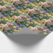 Pomeranian Hond Lentere Bloemen Schilderij Cadeaupapier (Hoek)
