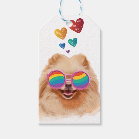 Pomeranian hond met harten Valentijnsdag  Cadeaulabel (Voorkant)