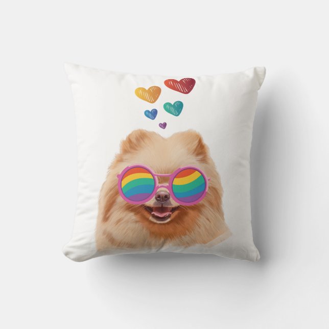 Pomeranian hond met harten Valentijnsdag Kussen (Voorkant)