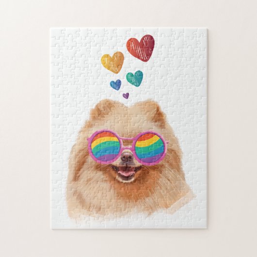 Pomeranian hond met harten Valentijnsdag Legpuzzel (Verticaal)