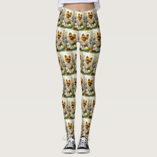 Pomeranian hond met Pasen Eieren Vakantie Leggings