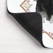 Pomeranian hond met schelpen muismat (Hoek)