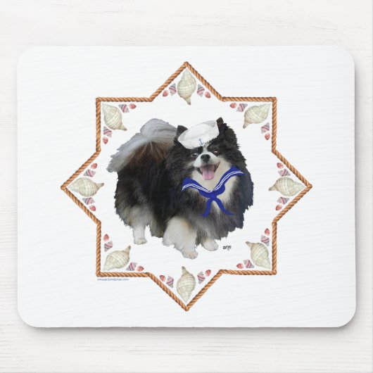 Pomeranian hond met schelpen muismat (Voorkant)