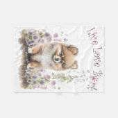 Pomeranian Hond Moeder Bloem Fleece Deken (Voorkant (Horizontaal))