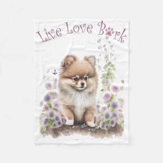 Pomeranian Hond Moeder Bloem Fleece Deken (Voorkant)