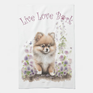 Pomeranian Hond Moeder Bloemstuk Theedoek