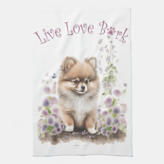 Pomeranian Hond Moeder Bloemstuk Theedoek (Verticaal)