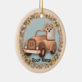 Pomeranian hond rijdt in auto keramisch ornament (Rechts)