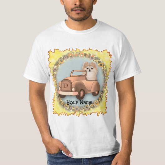 Pomeranian hond rijdt in auto t-shirt (Voorkant)