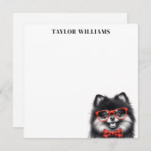 Pomeranian Hond Rode Bril Naam Sjabloon Notitiekaa (Voorkant / Achterkant)