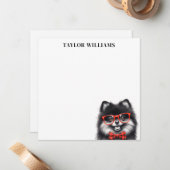 Pomeranian Hond Rode Bril Naamkaart Kaart Notitiekaartje (Voorkant / Achterkant in situ)