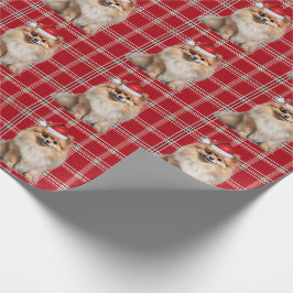 Pomeranian hond vakantie geruite Kerstmis Cadeaupapier