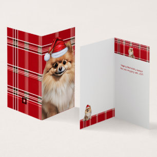 Pomeranian Hond Vakantie Rood Geruit Kerstmis Kaart