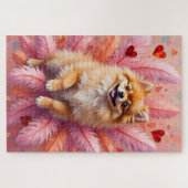 Pomeranian hond Valentijnsdag Veerwolk Legpuzzel (Horizontaal)