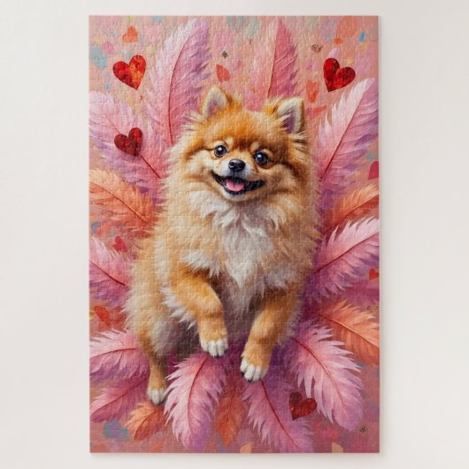 Pomeranian hond Valentijnsdag Veerwolk Legpuzzel (Verticaal)