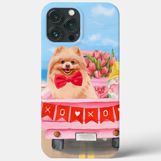 Pomeranian hond Valentijnsdag vrachtwagen harten Case-Mate iPhone Case (Achterkant)