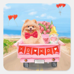 Pomeranian hond Valentijnsdag vrachtwagen harten Vierkante Sticker