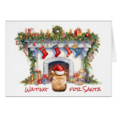 Pomeranian hond wacht op Kerstman Kerstvuurplaats (Voorkant Horizontaal)