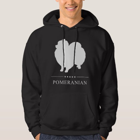 Pomeranian Hond Witte Silhouet Hoodie (Voorkant)