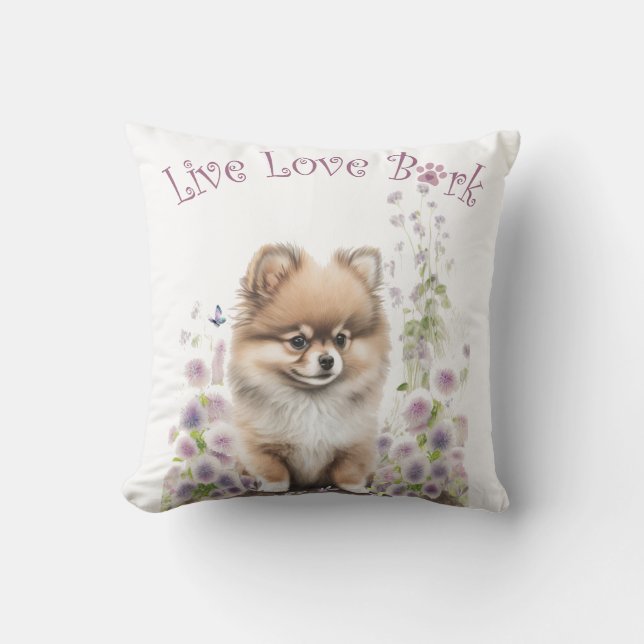 Pomeranian Hondenmoeder Bloemstuk Kussen (Voorkant)