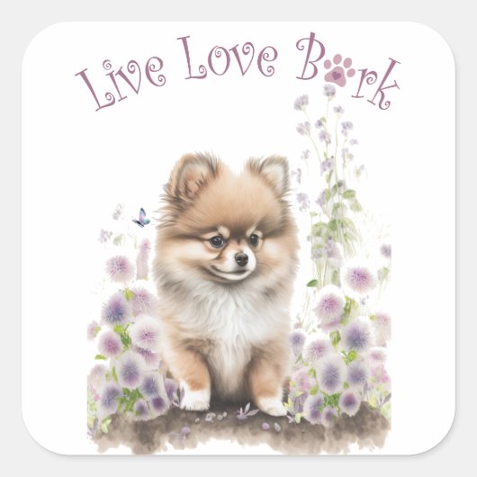 Pomeranian Hondenmoeder Bloemstuk Vierkante Sticker (Voorkant)