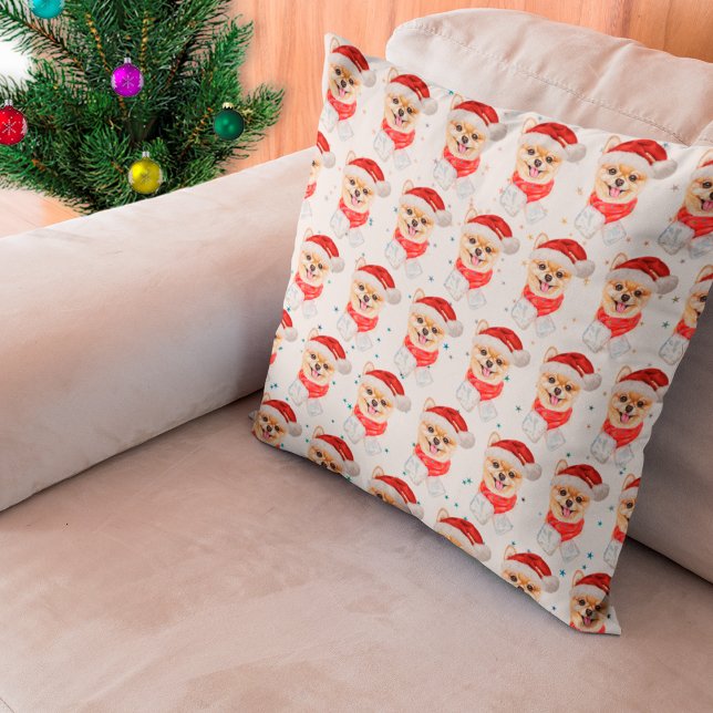 Pomeranian hondenras Kerststerren Kussen (Creator heeft geüpload)