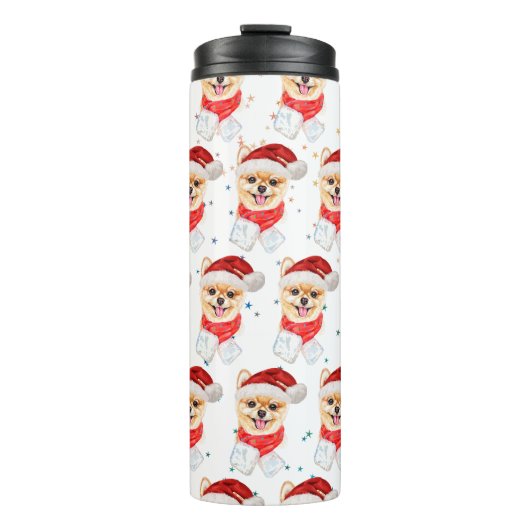 Pomeranian hondenras Kerststerren Thermosbeker (Voorkant)