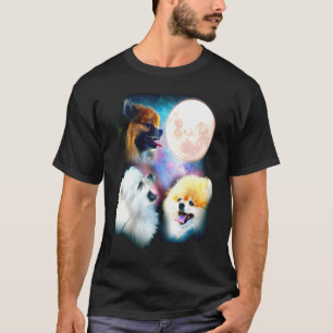 Pomeranian Howling Moon Three Wolves Moon T-shirt
