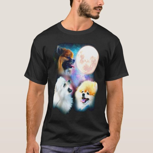 Pomeranian Howling Moon Three Wolves Moon T-shirt (Voorkant)