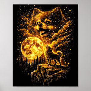 Pomeranian huilend naar de maan vintage 90s grappi poster