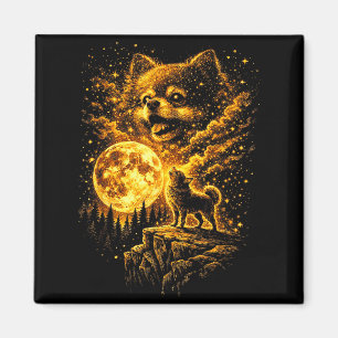 Pomeranian huilt naar de maan vintage 90s grappig magneet