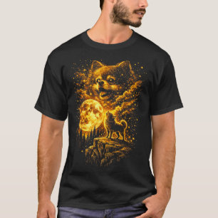 Pomeranian huilt naar de maan vintage 90s grappig t-shirt