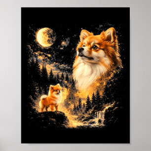 Pomeranian huilt naar de maan vintage 90s retro poster