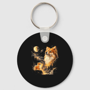 Pomeranian huilt naar de maan vintage 90s retro sleutelhanger