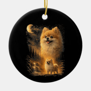 Pomeranian Huilt naar de Maan – Vintage Grappige H Keramisch Ornament