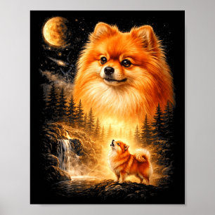 Pomeranian huilt naar de maan vintage mystieke doe poster