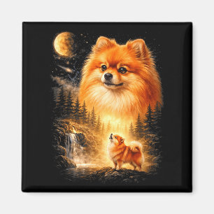 Pomeranian huilt naar de maan vintage mystieke hon magneet