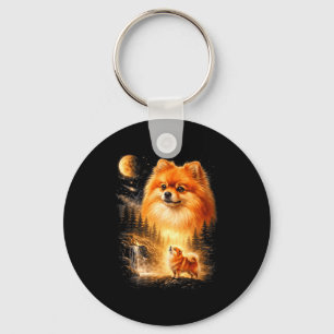 Pomeranian huilt naar de maan vintage mystieke hon sleutelhanger