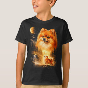 Pomeranian huilt naar de maan vintage mystieke hon t-shirt