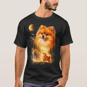 Pomeranian huilt naar de maan vintage mystieke hon t-shirt