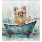Pomeranian in badkuip Waterverf hondenkunst Douchegordijn (Voorkant)