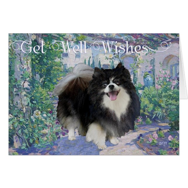 Pomeranian in bloementuin (Voorkant Horizontaal)