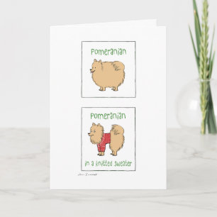 Pomeranian in een gebreide trui Grappige kerst Feestdagen Kaart