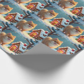 Pomeranian in Gingerbread Village Christmas Cadeaupapier (Hoek)